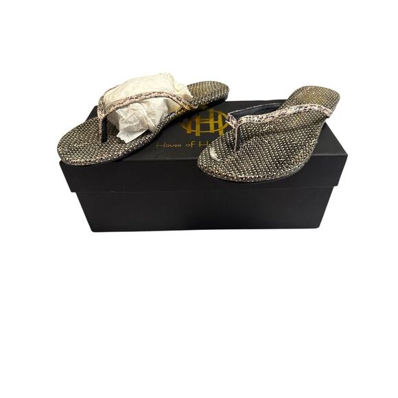 House of Harlow 1960 Colton Snake Embossed Leather Flip Flops Size 7 Boho Chic - Picture 1 of 9